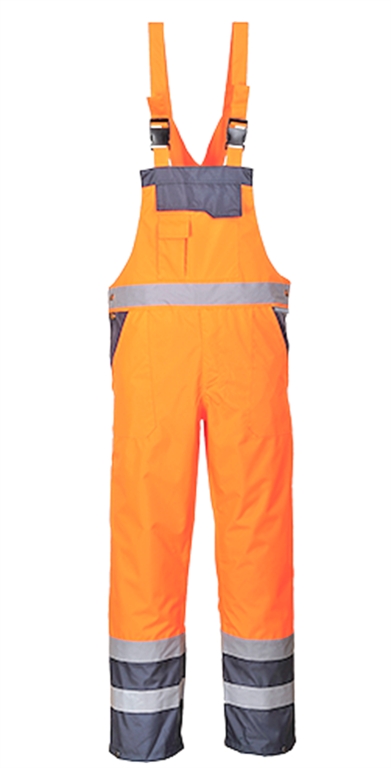 Hi Vis Bib and Brace - waterproof - unlined - Orange/Navy - Portwest S488 Gallery Image