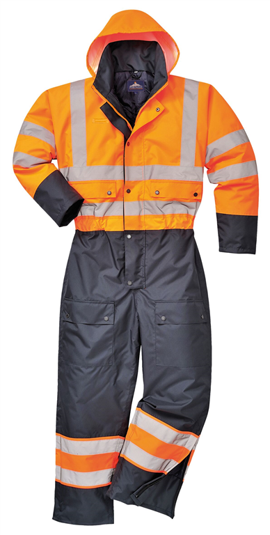 Hi Vis Coveralls Lined - waterproof Coveralls in Orange and Navy. Portwest S485. CE certified EN ISO 20471 Class 3 Gallery Image