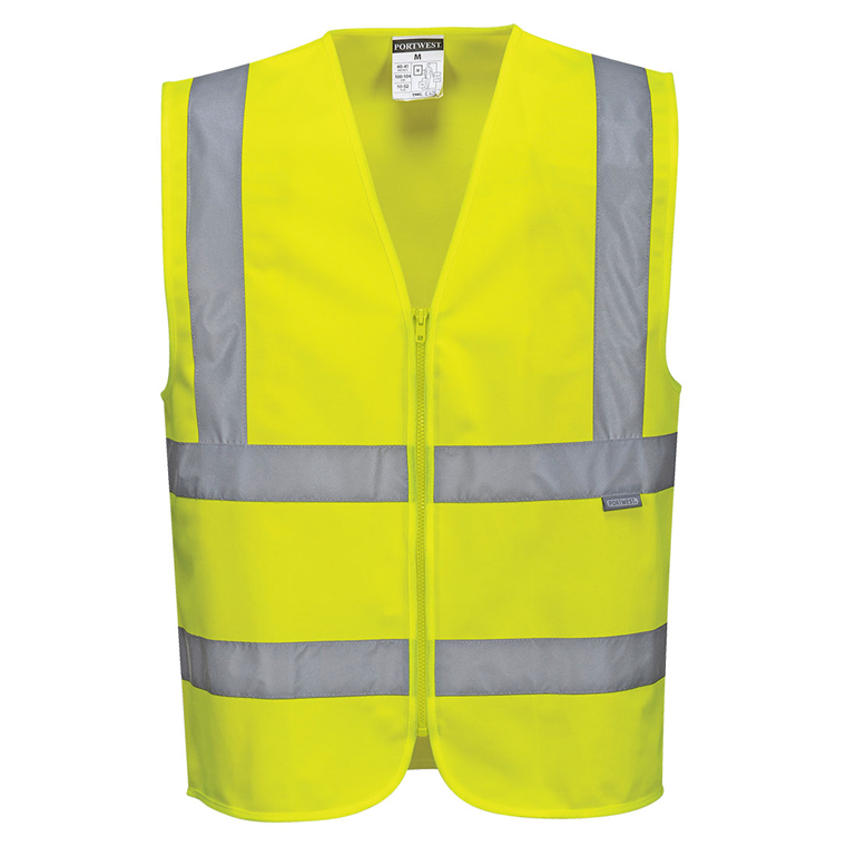 Hi-Vis vest Class 2 polyester with zip fastening at front.
CE Marked and Conforms to EN20471 Class 2 Gallery Image